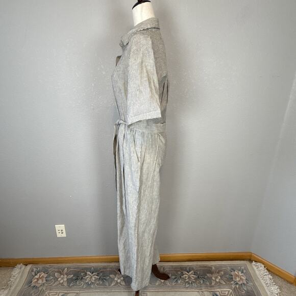 Z Supply Helena Wide Leg Jumpsuit Size S Black White Pinstripe Linen Pockets - Picture 5 of 9